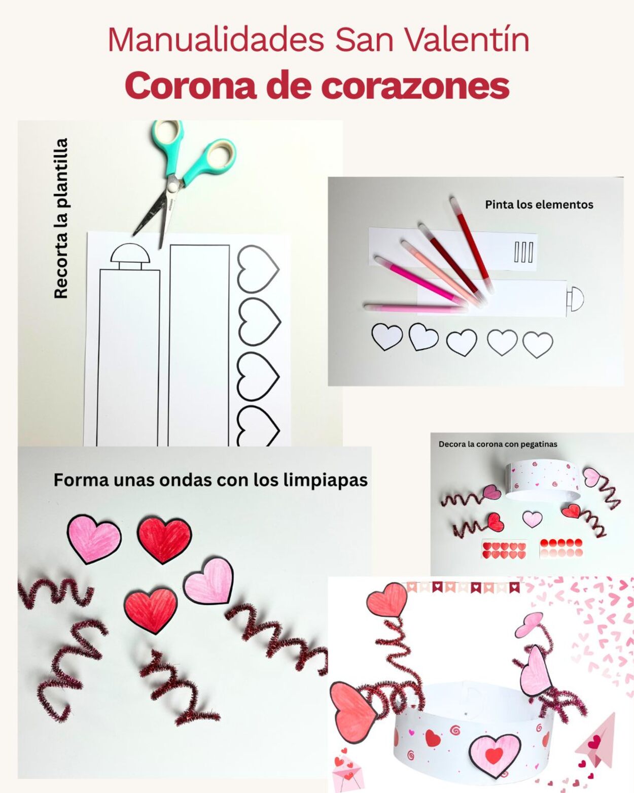 Manualitats infantils per a Sant Valentí: targeta amorosa i corona de cors (amb plantilla gratis)-1 manualitats, sant valenti, manualitats infantils, manualitats per a nens, manualitats de sant valenti, plantilles gratis