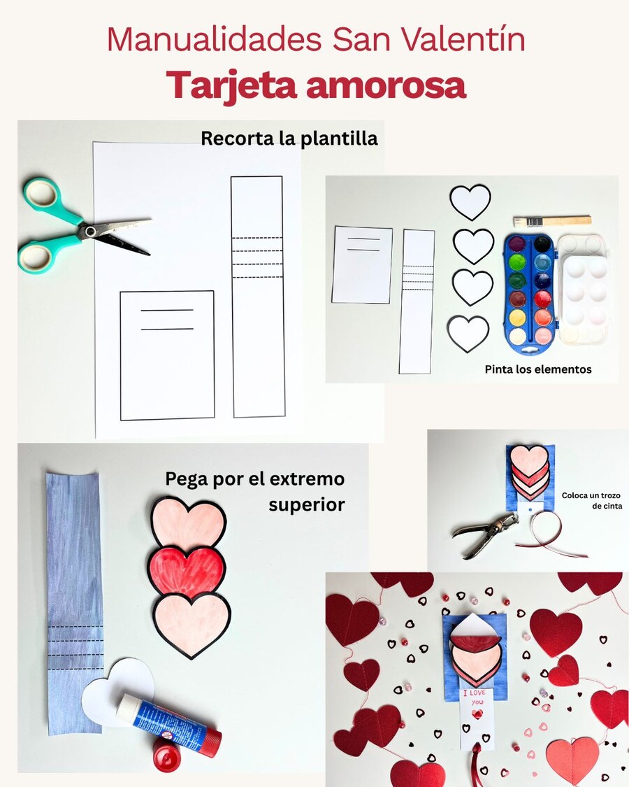 Manualitats infantils per a Sant Valentí: targeta amorosa i corona de cors (amb plantilla gratis)-2 manualitats, sant valenti, manualitats infantils, manualitats per a nens, manualitats de sant valenti, plantilles gratis