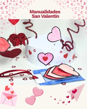 Manualitats infantils per a Sant Valentí: targeta amorosa i corona de cors (amb plantilla gratis)