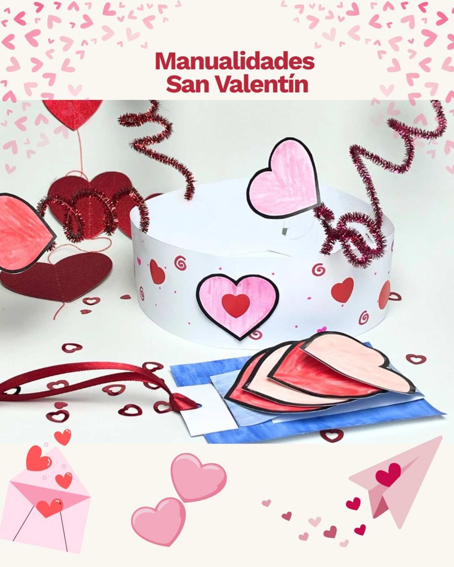 Manualitats infantils per a Sant Valentí: targeta amorosa i corona de cors (amb plantilla gratis) - manualitats, sant valenti, manualitats infantils, manualitats per a nens, manualitats de sant valenti, plantilles gratis